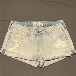 Abercrombie & Fitch Light Wash Distressed Denim Shorts